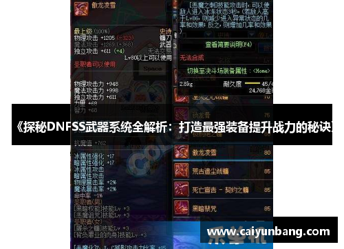 《探秘DNFSS武器系统全解析:打造最强装备提升战力的秘诀》