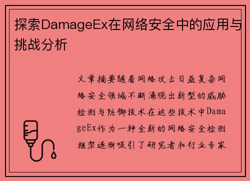 探索DamageEx在网络安全中的应用与挑战分析